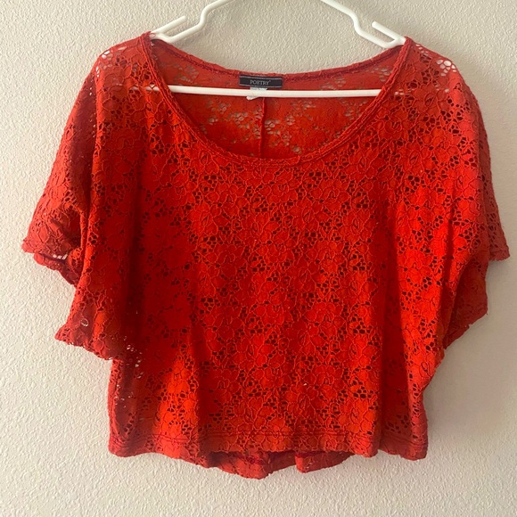 Poetry Tops - Floral printed see-through over shirt medium brand poetry cooler peach